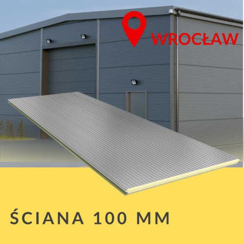 Płyta warstwowa ścienna PIR 100 mm – II gatunek, moduł krycia 1150 mm, kolory RAL 7016/9006/9010, dostępna od ręki w Alfapanel Wrocław (Oleśnica przy S8) do ścian hal, magazynów i garaży.