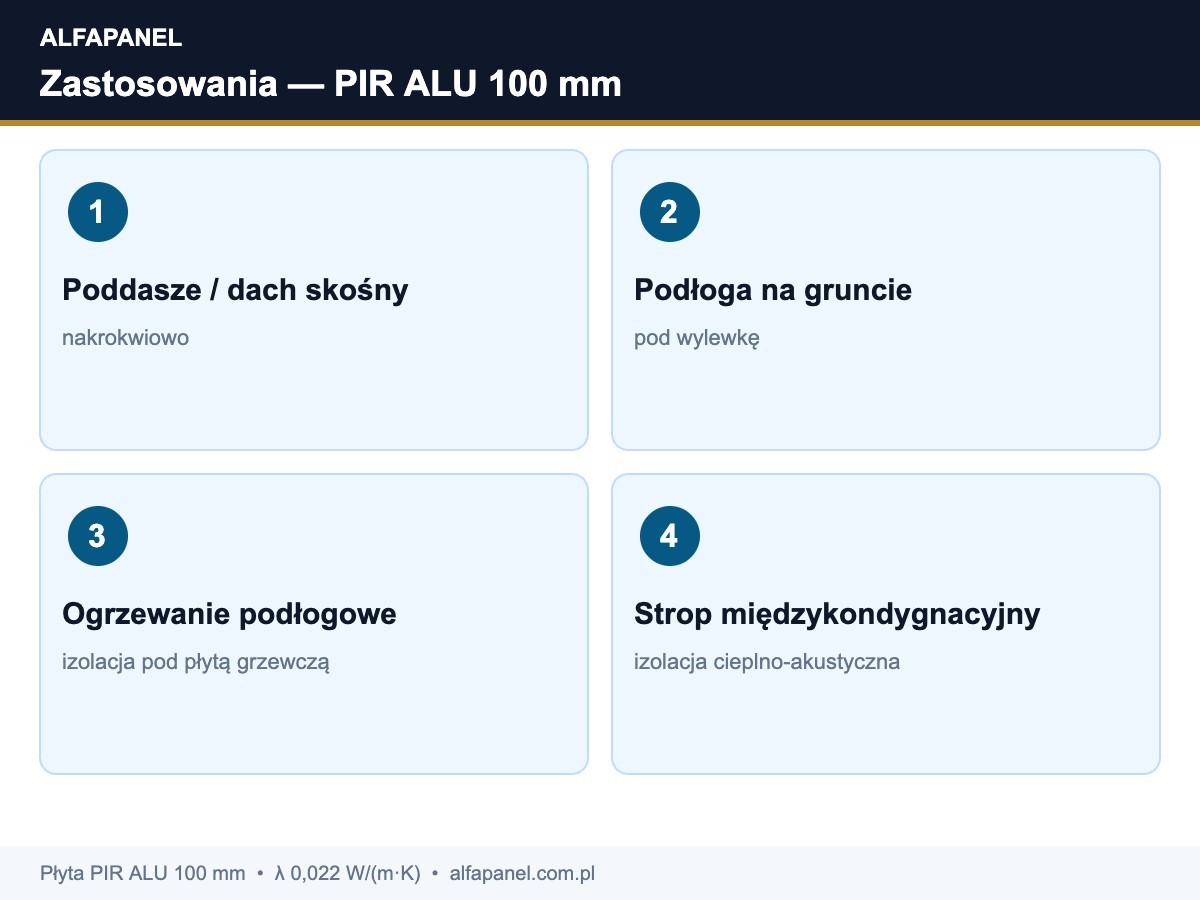 Zastosowania plyty PIR ALU 100 mm