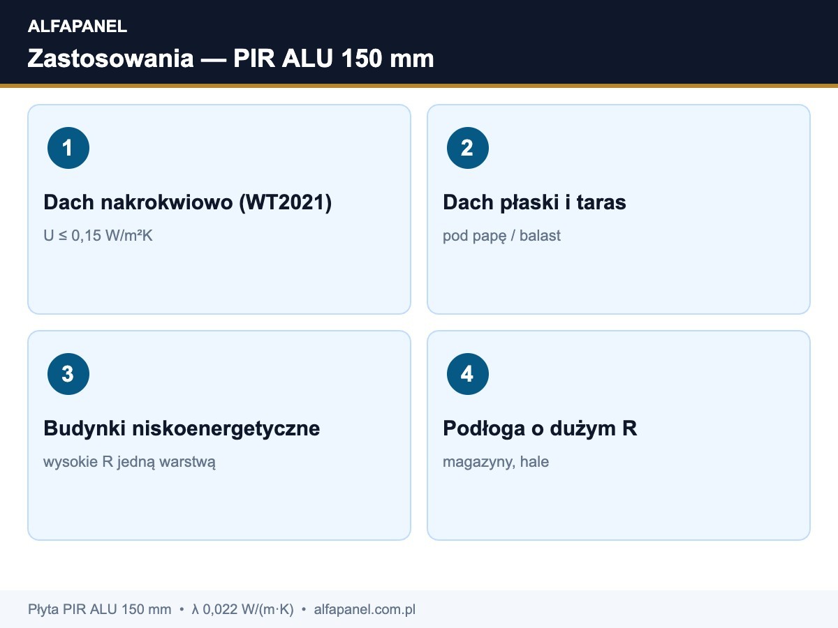 Zastosowania plyty PIR ALU 150 mm