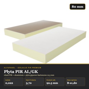 Płyta PIR AL/GK 80 mm