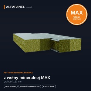 Płyta warstwowa ścienna z wełny mineralnej MAX 120 mm