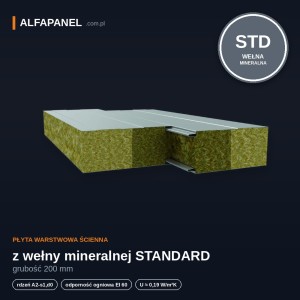 Płyta warstwowa ścienna z wełny mineralnej STANDARD 200 mm