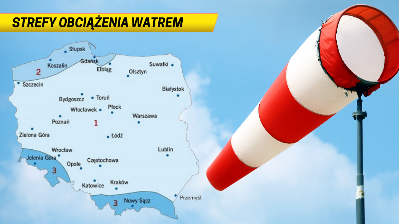 Strefy obciążenia wiatrem w Polsce potrzebne do określenia sił działających na płyty warstwowe