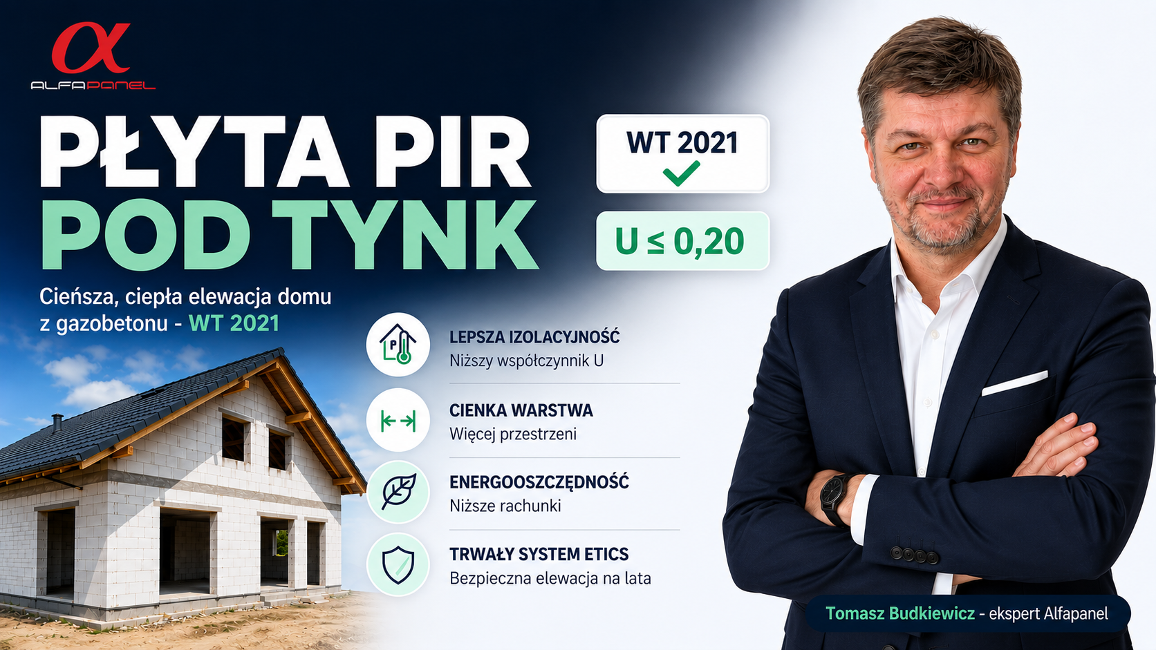 Dom z betonu komórkowego - jaka płyta PIR pod tynk, żeby spełnić WT 2021